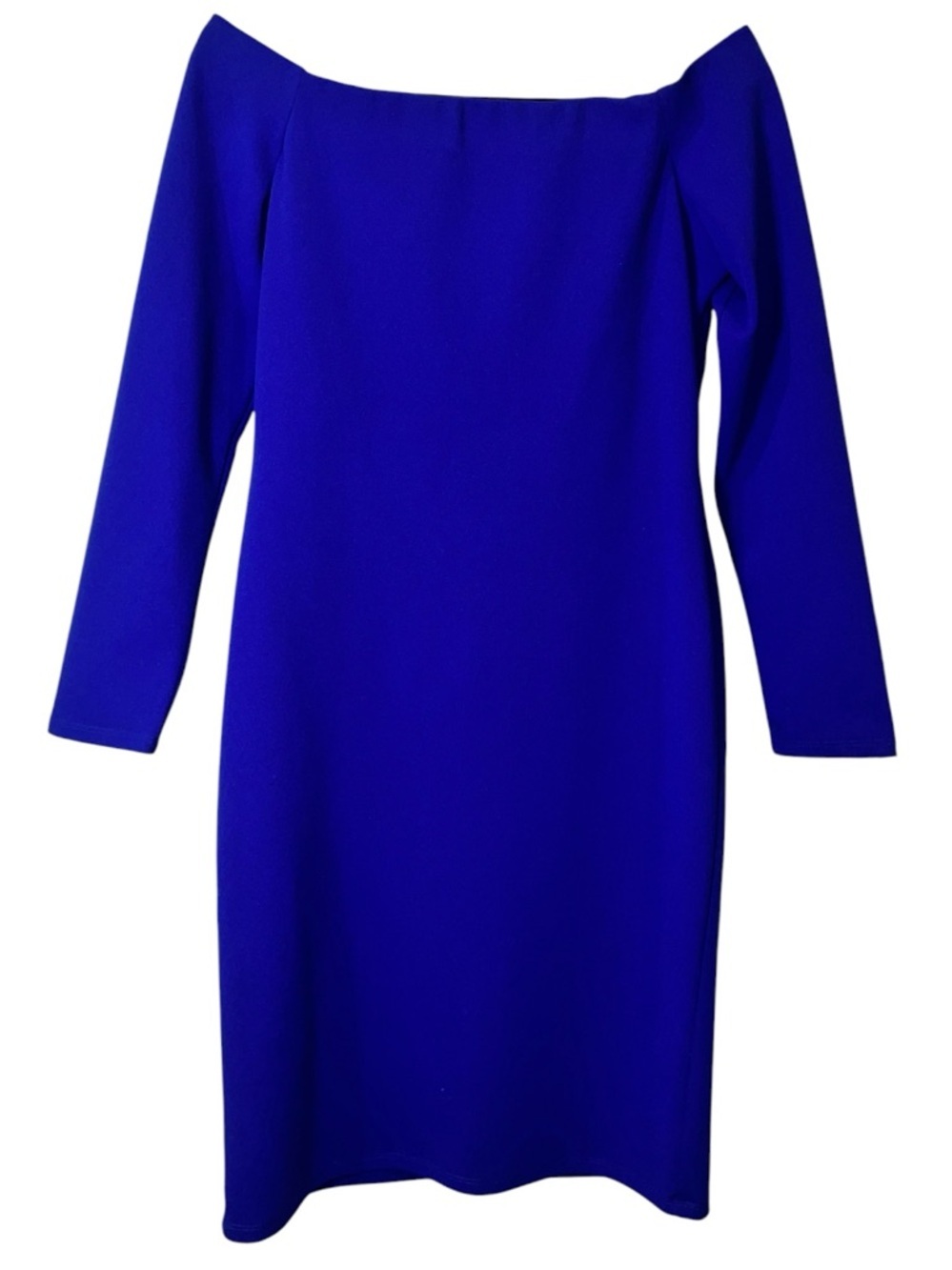 Eliza J Off Shoulder Blue Dress Size 10 Lined Bodycon Cocktail Midi